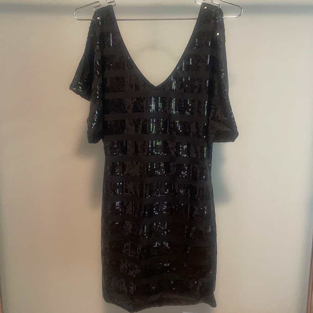 AS U WISH Black Sequin Cold Shoulder Dress Size M
